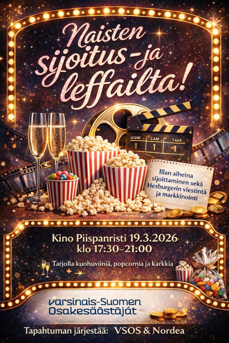 VSOS:n ja Nordean yhteinen naisten sijoitus- ja elokuvailta 19.3.2026